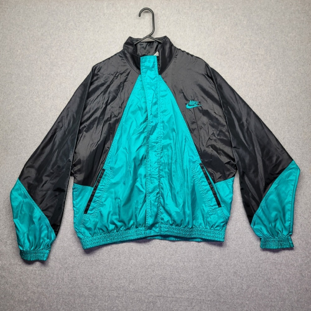 Nike Vintage 90s Windbreaker Jacket Mens Large Black Teal Colorblock Retro